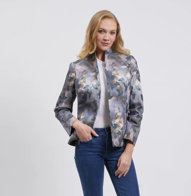 Italian Cotton Shaped Jacket - Black/Floral