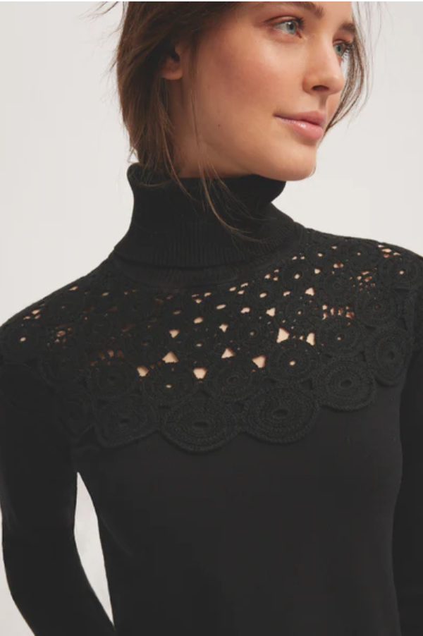 Crochet Sleeve Top - Black