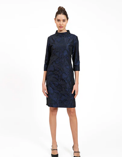Jacquard Dress - Navy/Black