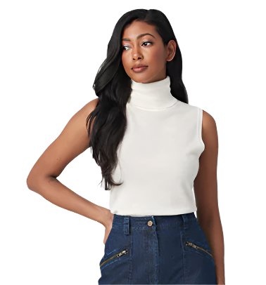 Merino Blend Sleeveless Turtleneck in Ivory