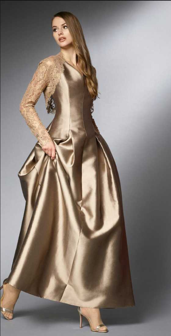 Silk And Wool Hourglass Gown in Gold