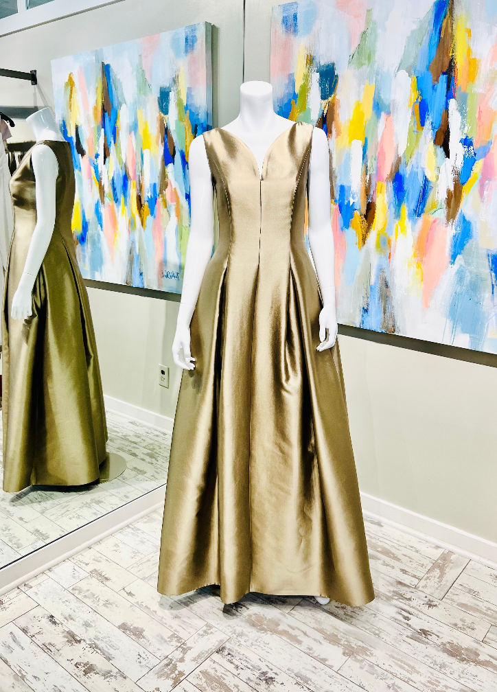 Silk And Wool Hourglass Gown in Gold