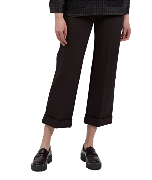 Crop Wide Leg Cuffed Pant in Black