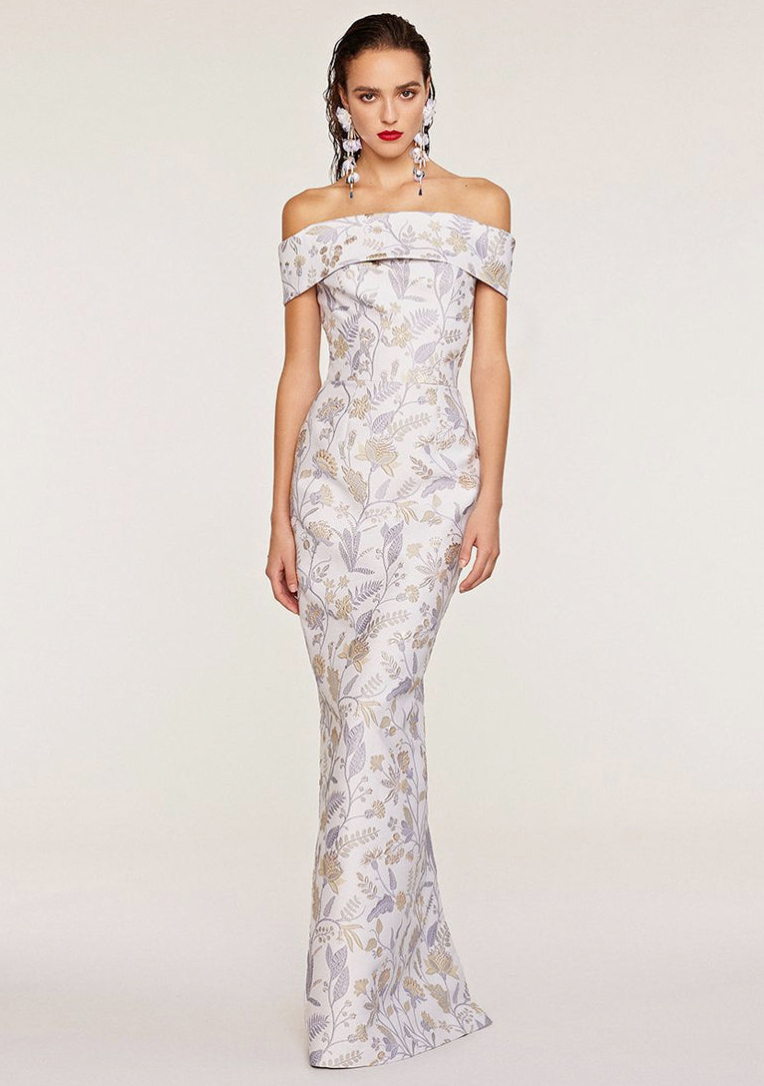 Silver/Blue Gown With Floral Print