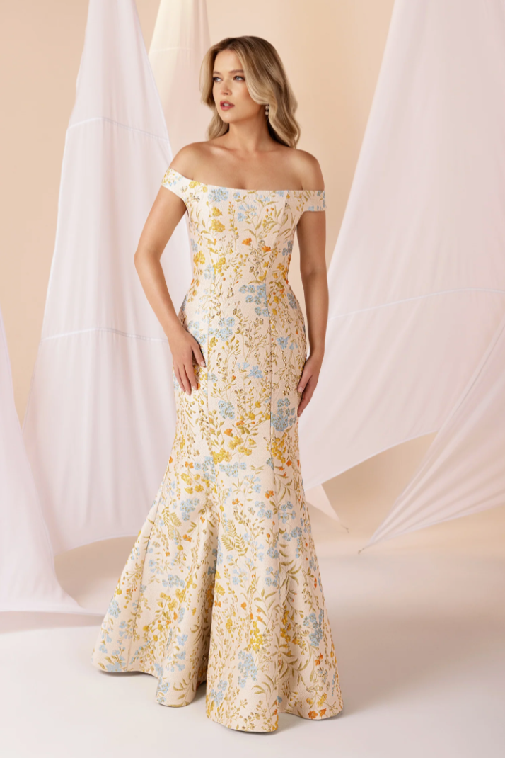 Sanders Gown in Blue/Yellow Multi