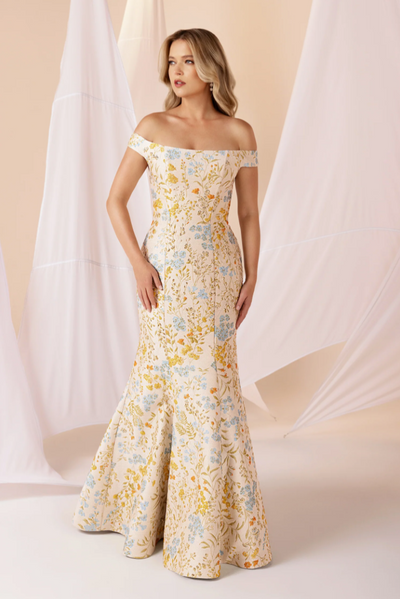 Sanders Gown in Blue/Yellow Multi