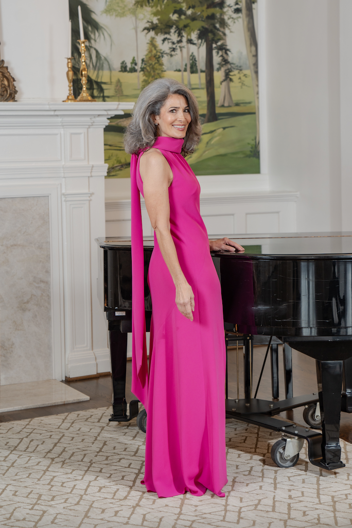 Matte Crepe Bias Halter Gown in Pink