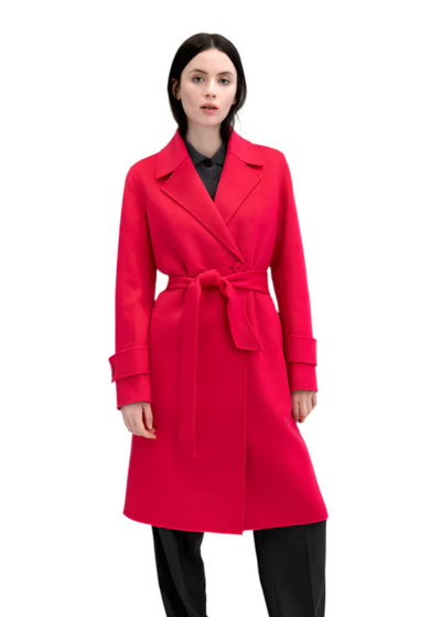 Notch Collar Belted Coat in Poppy
