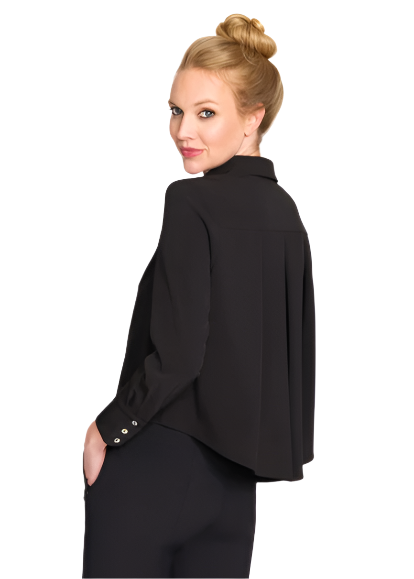 Cropped Pleat Back Blouse in Black