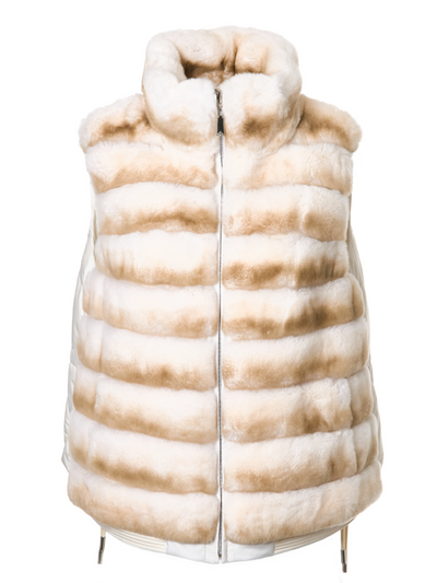 Genuine Fox Fur Reversible Down Vest in Ivory Stripe