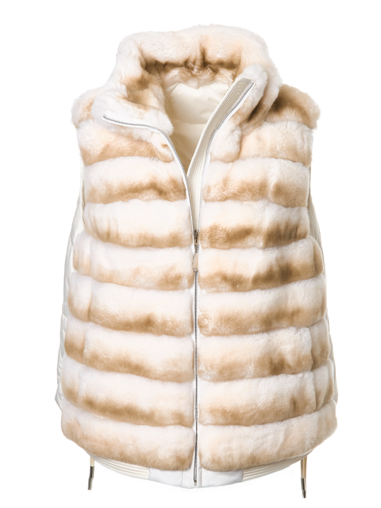 Genuine Fox Fur Reversible Down Vest in Ivory Stripe