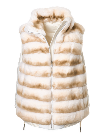Genuine Fox Fur Reversible Down Vest in Ivory Stripe