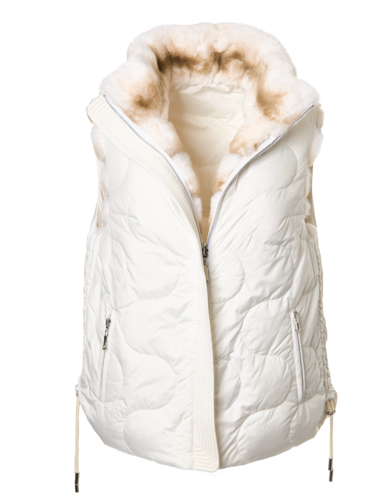 Genuine Fox Fur Reversible Down Vest in Ivory Stripe