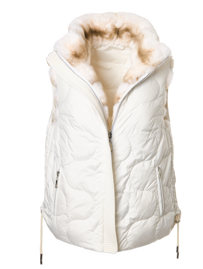 Genuine Fox Fur Reversible Down Vest in Ivory Stripe