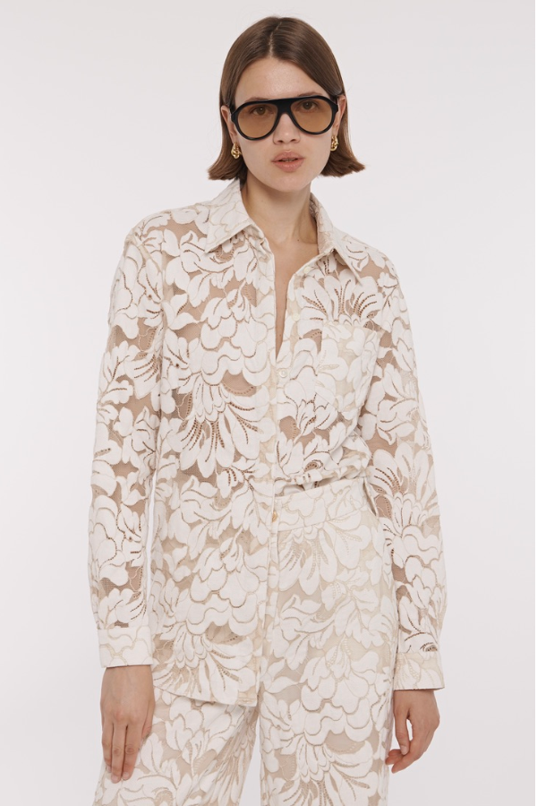 Riley Boyfriend Shirt in Ivory/Natural