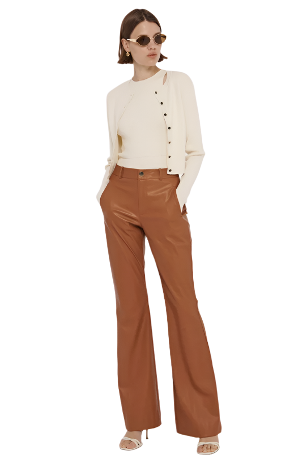 Gaia Vegan Leather Flared Pant in Saddle