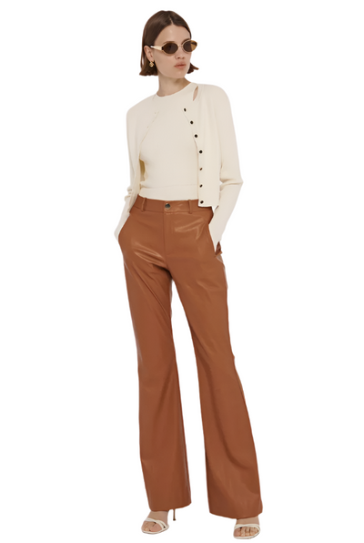 Gaia Vegan Leather Flared Pant in Saddle