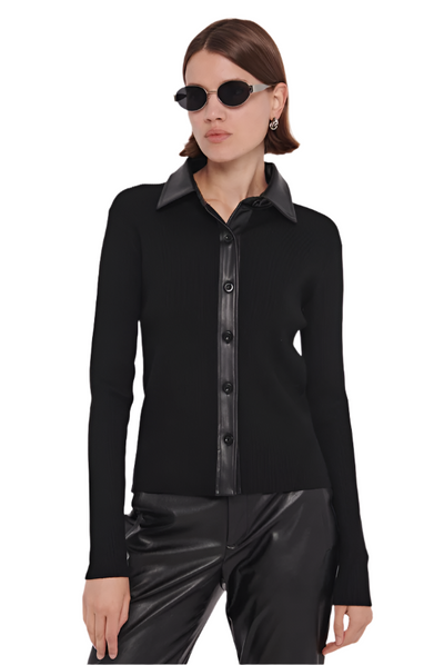 Jordan Vegan Leather Rib Top in Jet