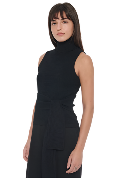 Celeste Sleeveless Tie-Front Turtleneck in Jet