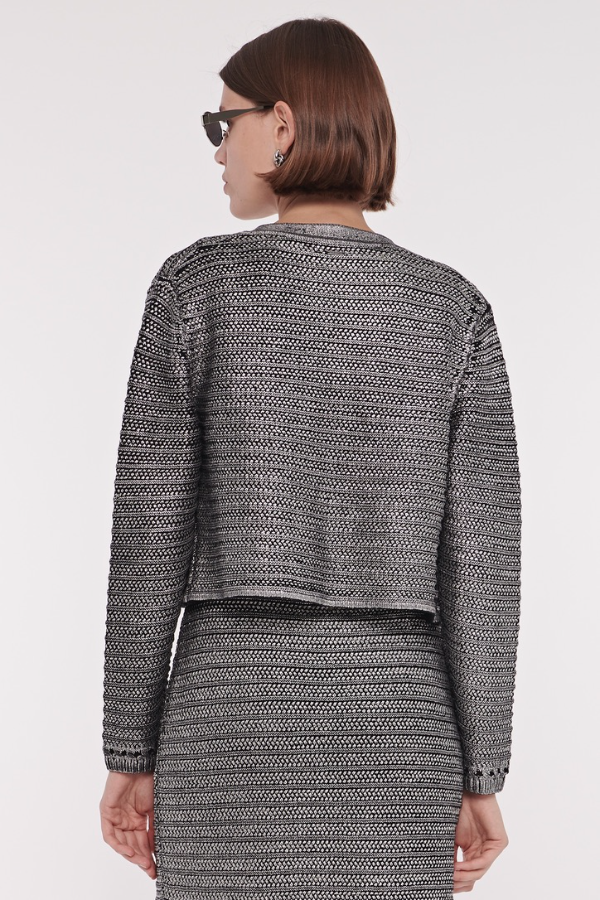 Cecilia Textured Cotton Knit Jacket in Jet/Silver Foil