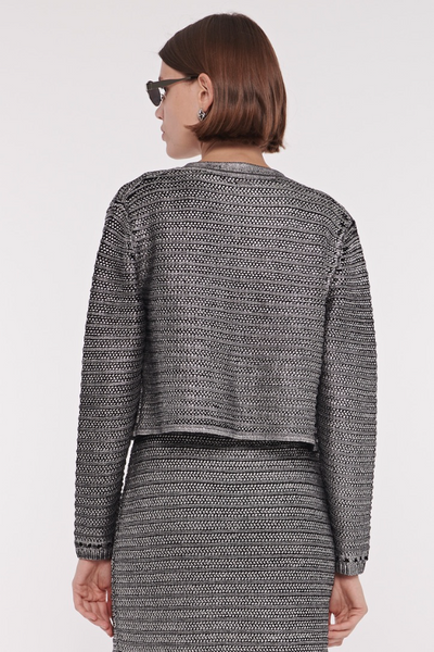 Cecilia Textured Cotton Knit Jacket in Jet/Silver Foil