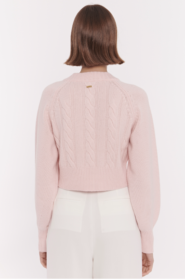 Rita Cable Knit Cashmere Cardigan in Light Pink