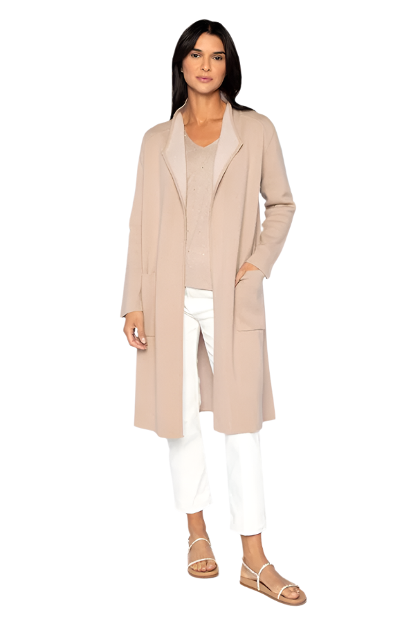 Reversible Drape Front Cardigan in Driftwood/Whisper