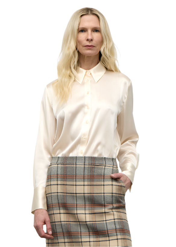 Classic Stretch Silk Button Down Blouse in Cream