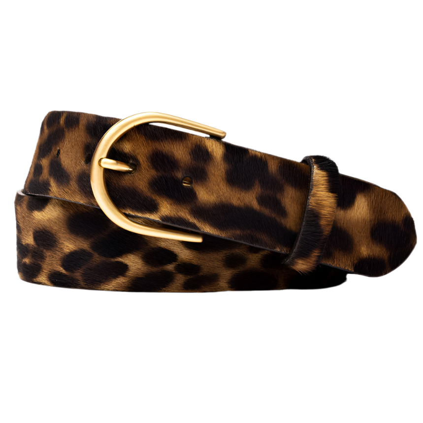 Haircalf Belt with Gold Buckle in New Leopard