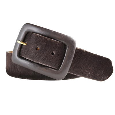 Haircalf Belt with Covered Buckle in Chocolate