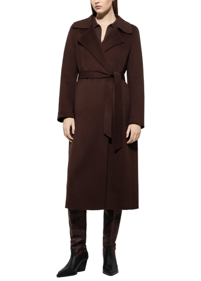 Double-Face Coat with Belt in  Espresso
