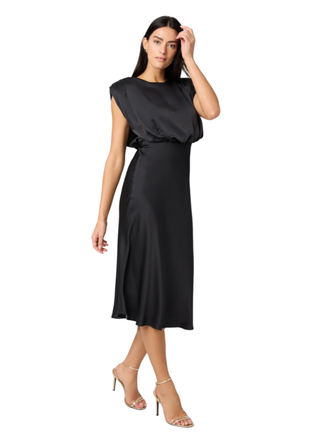 Flora Sleeveless Blouson Midi Dress in Jet