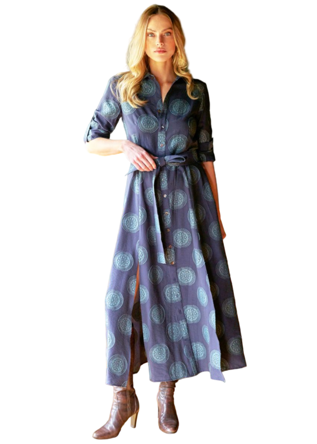 Laine Medallion Jacquard Dress in Navy/Teal