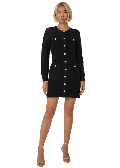 Darla Textured Knit Mini Dress in Black