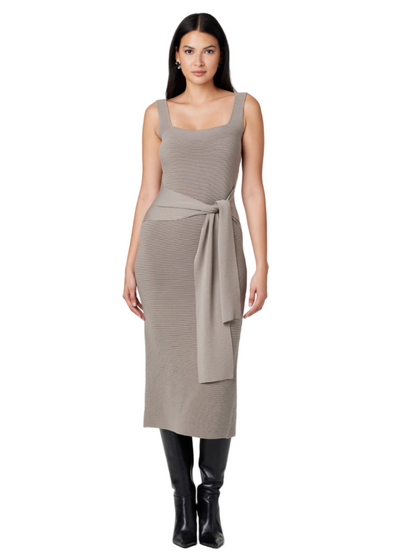 Elia Tie Front Knit Dress in Mushroom