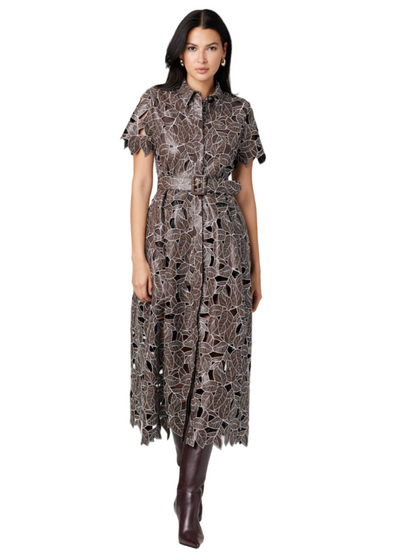 Luisa Embroidered Leather Dress in Espresso