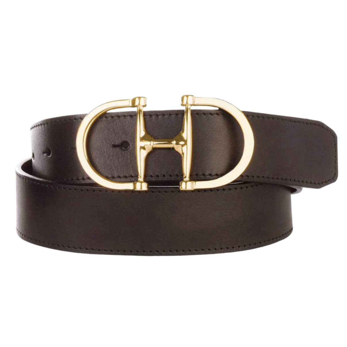 Kasi Pebbled Leather Bridle Belt w/ Gold Buckle in Dark Brown