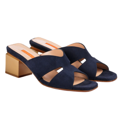 Stella Navy Suede Block Heel Mules