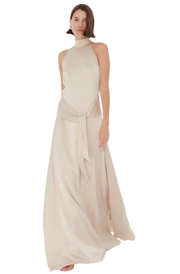 Jocelyn Tie-Front Maxi Dress in Champagne