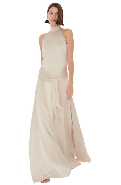 Jocelyn Tie-Front Maxi Dress in Champagne