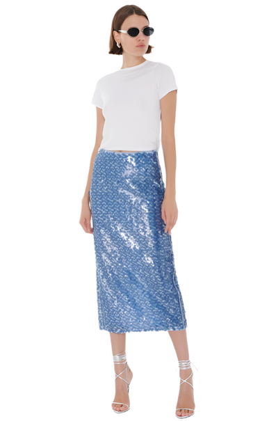 Leilani Pencil Skirt in Steel Blue Multi