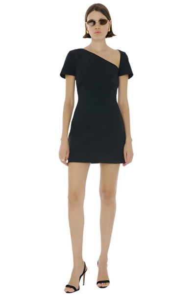 Vanessa Angled Neckline Sculpted Dress in Jet