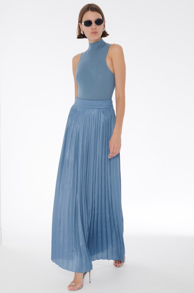 Dillon Pleated Midi Skirt in Steel Blue