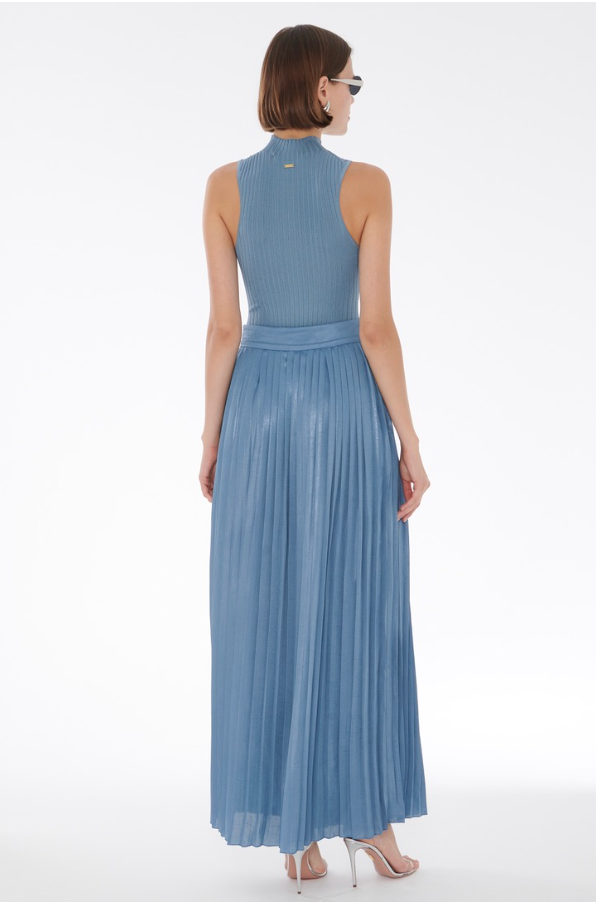 Dillon Pleated Midi Skirt in Steel Blue