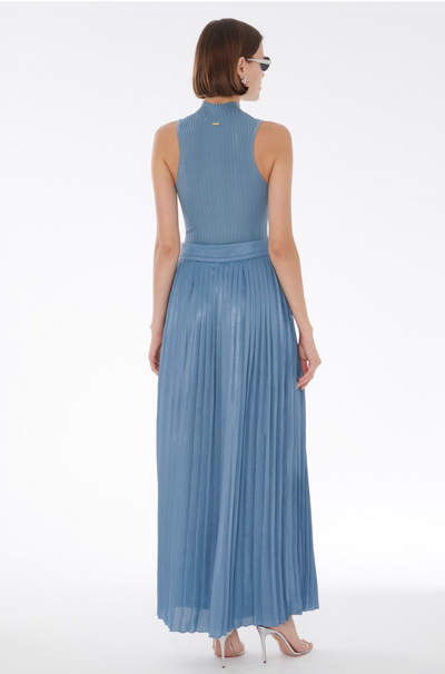 Dillon Pleated Midi Skirt in Steel Blue