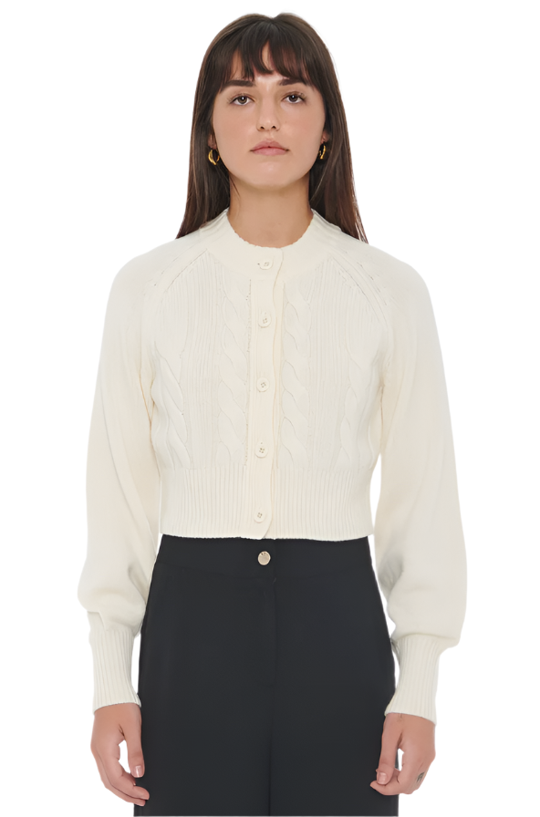 Rita Cable Knit Cashmere Cardigan in Ivory