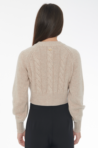 Rita Cable Knit Cashmere Cardigan in Beige Melange