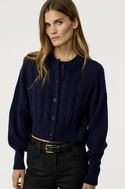 Rita Cable Knit Cashmere Cardigan in Navy