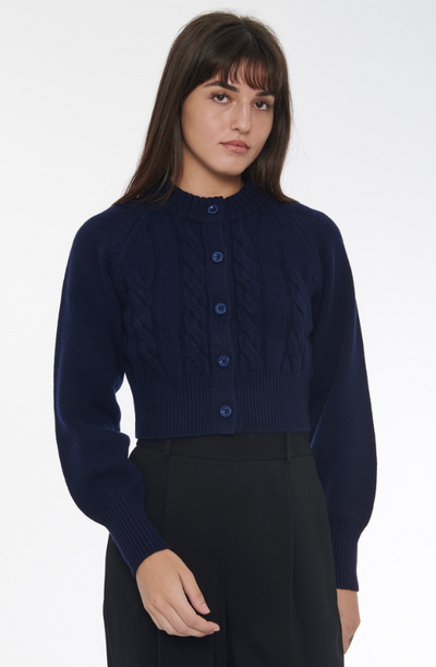 Rita Cable Knit Cashmere Cardigan in Navy