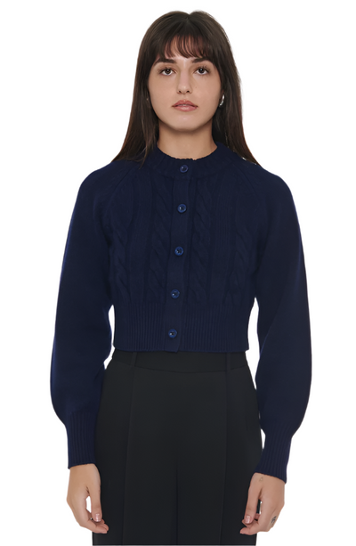 Rita Cable Knit Cashmere Cardigan in Navy